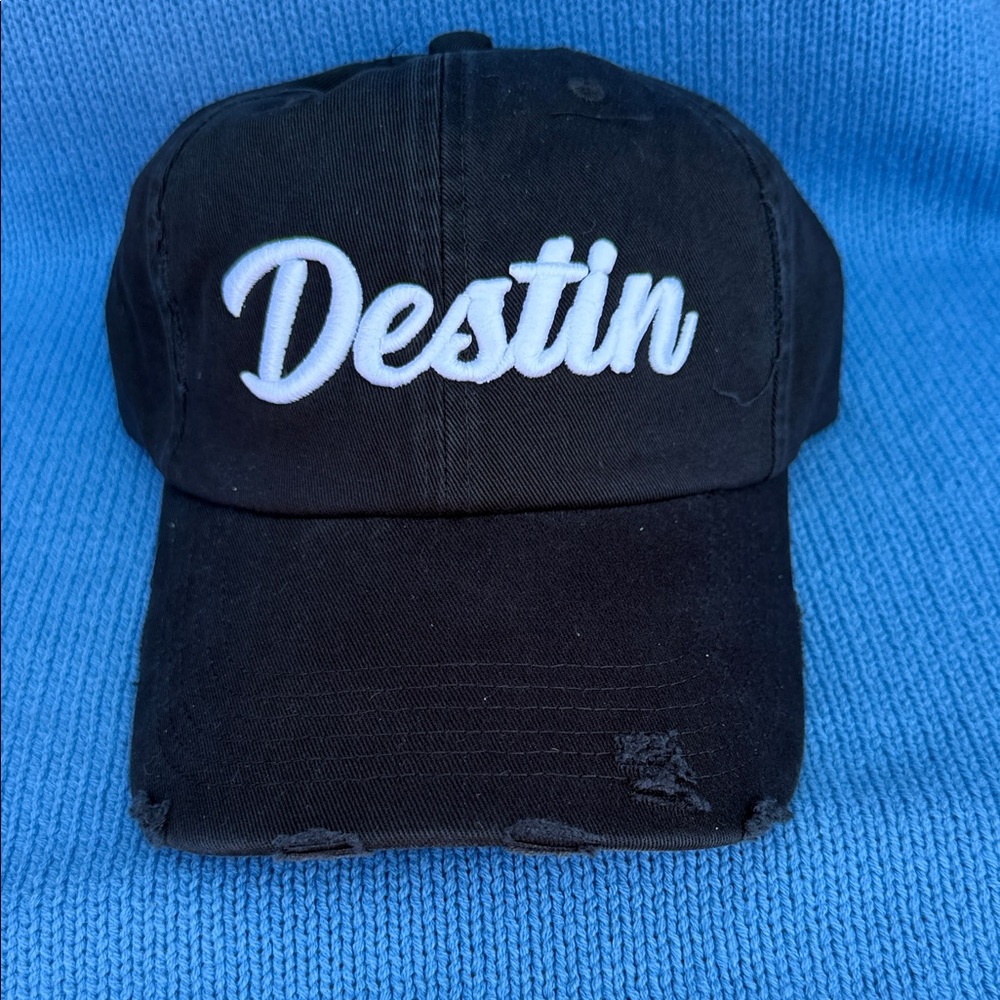 Destin Embroidered Black Cap with Puff embroidered logo